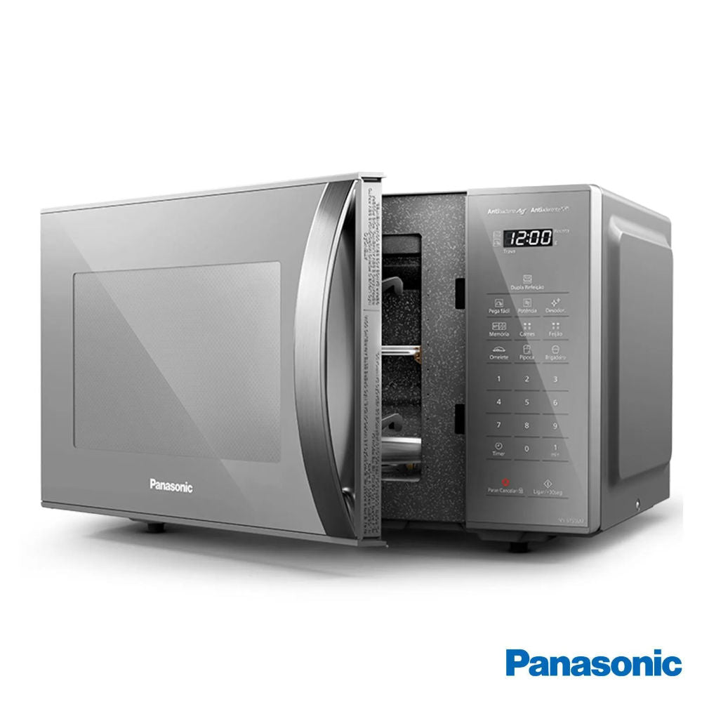 Microondas Panasonic Dupla Refeição 27L 220V 800W Antibacteria AG Antiaderente Prata - NN-ST55LMRU